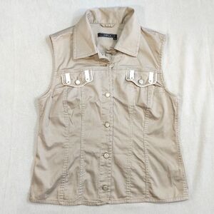 Orly Retro Boho Beige Denim Style Button Down Vest, 10